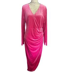 Zomva Hot Pink Velour Faux Wrap Party Dress Size 2XL